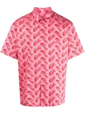 Памучна риза с принт Lacoste розово