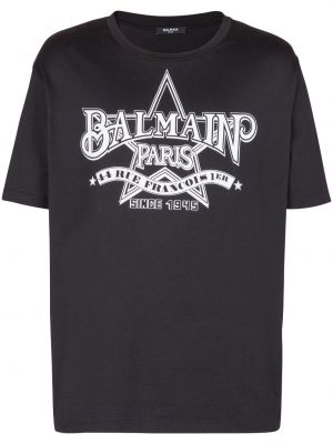 Bavlněné tričko s potiskem Balmain černé