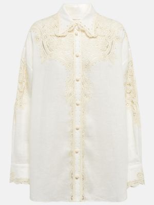 Čipkovaná ľanová košeľa Zimmermann biela