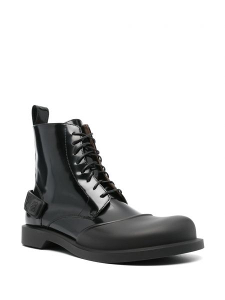 Krajkové kožené šněrovací kotníkové boty Loewe černé