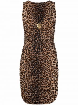 Sukienka mini z nadrukiem w panterkę Roberto Cavalli brązowa