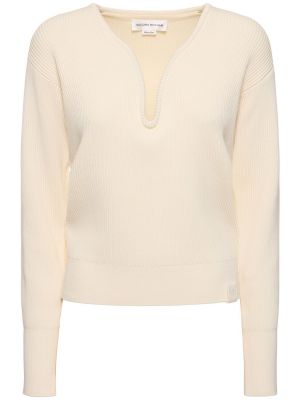 Bavlněný hedvábný svetr s výstřihem do v Victoria Beckham bílý