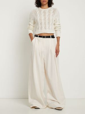Relaxed памучни ленени панталон The Garment бяло
