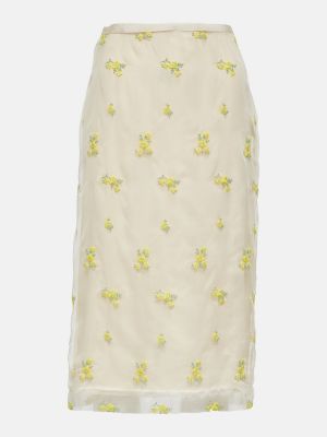 Falda midi con bordado de flores Gucci blanco