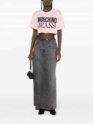 Crop top bawełniany z nadrukiem Moschino Jeans różowy