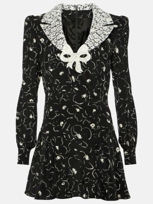 Копринена рокля на цветя с дантела Alessandra Rich черно