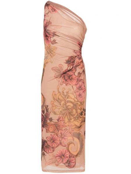 Midi haljina s cvjetnim printom s printom Alberta Ferretti bež