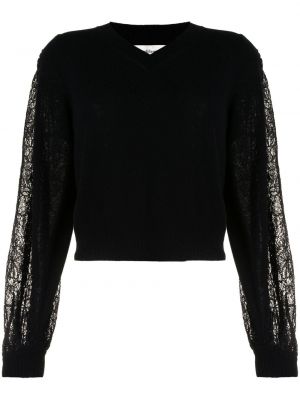 Плетен пуловер с дантела Onefifteen черно