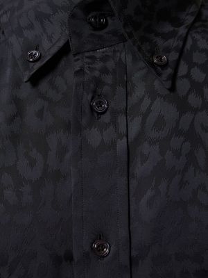 Žakárová priliehavá košeľa s leopardím vzorom Tom Ford čierna