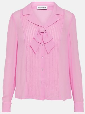 Μπλούζα με φιόγκο από σιφόν Self-portrait ροζ