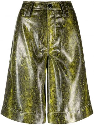 Kožené šortky s potlačou so vzorom hadej kože Ganni zelená