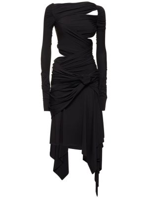Dlouhé šaty s dlouhými rukávy jersey The Attico černé