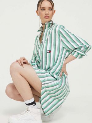 Rochie mini din bumbac oversize Tommy Jeans verde