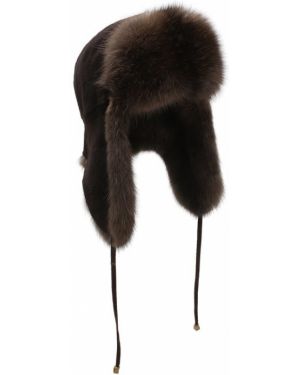 Норковая шапка-ушанка с мехом Kussenkovv, коричневая