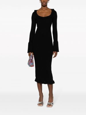 Dzianinowa sukienka midi z falbankami Blumarine czarna