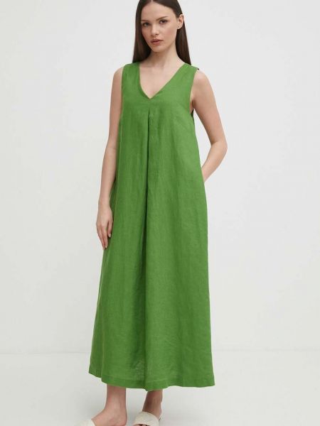 Lniana sukienka długa United Colors Of Benetton zielona
