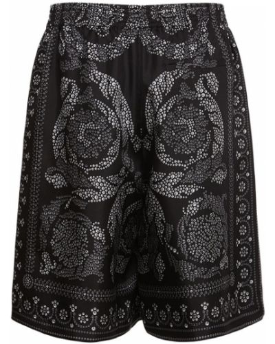 Pantaloni scurți de mătase cu imagine cu nasturi Versace negru