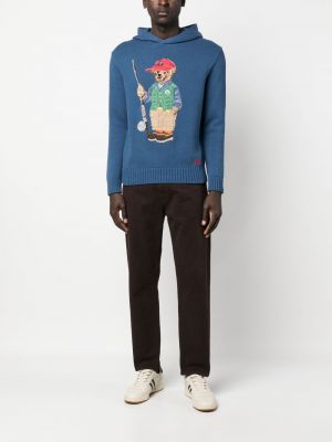 Megztas medvilninis džemperis su gobtuvu Polo Ralph Lauren mėlyna