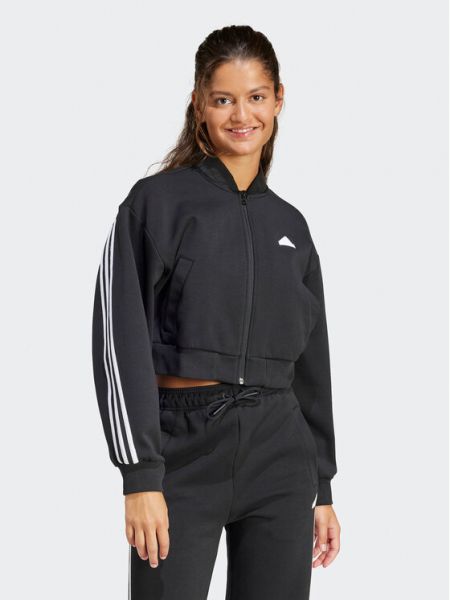 Laza szabású csíkos pulóver Adidas fekete