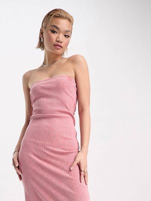 Эксклюзивное платье миди в рубчик Weekday Tania розовое