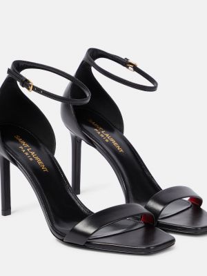 Кожаные сандалии с янтарем Saint Laurent черные