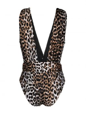 Badeanzug mit print mit leopardenmuster mit v-ausschnitt Ganni