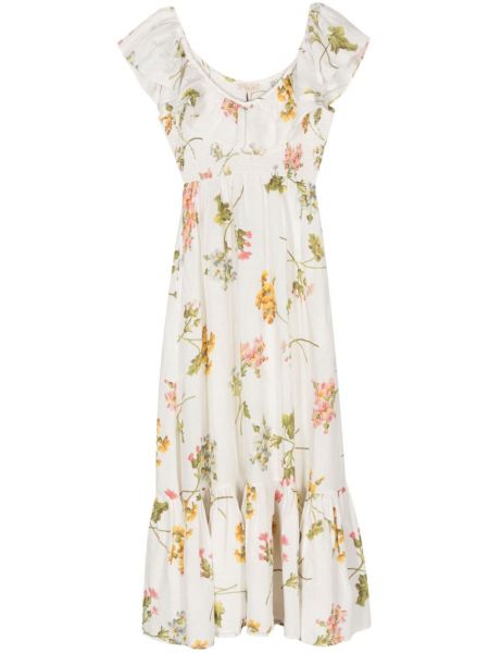 Virágos kiszélesedő ruha nyomtatás Bytimo fehér