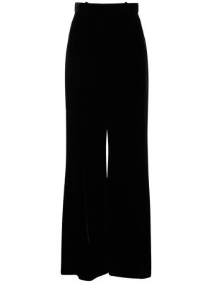 Žametne hlače z visokim pasom iz rebrastega žameta Nina Ricci črna