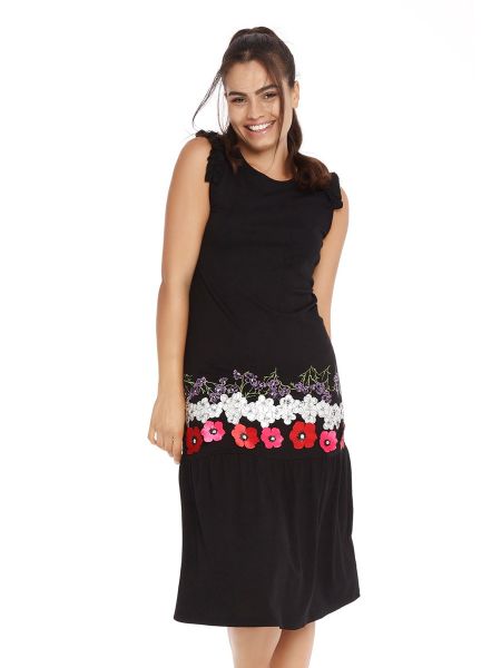 Vestido midi con bordado de flores con volantes Mamatayoe negro