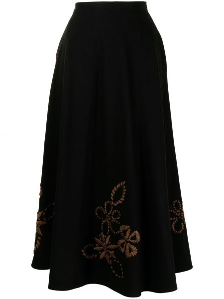 Falda midi con bordado de flores Ermanno Scervino negro