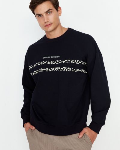 Oversize džemperis bez kapuces ar apdruku ar garām piedurknēm Trendyol