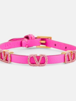 Bracelet en cuir à imprimé Valentino Garavani rose