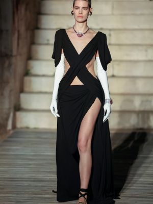 Sukienka długa z dżerseju drapowana Gucci czarna