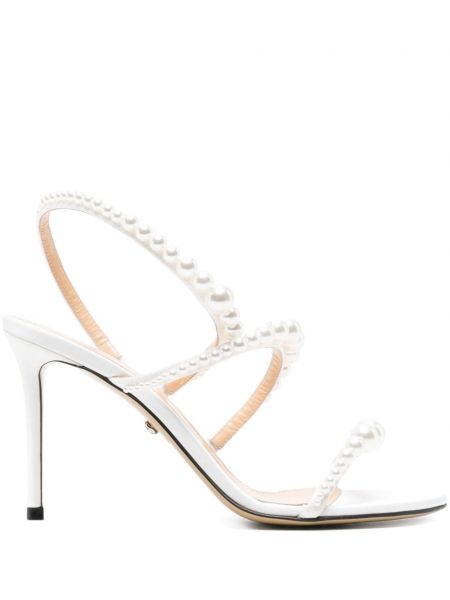 Saténové sandále s perlami Mach & Mach biela