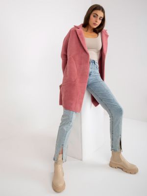 Vlnený kabát z alpaky Fashionhunters ružová
