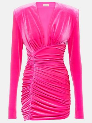 Бархатное мини-платье со сборками Alexandre Vauthier розовый