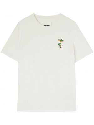 Bombažna majica z okroglim izrezom Jil Sander bela