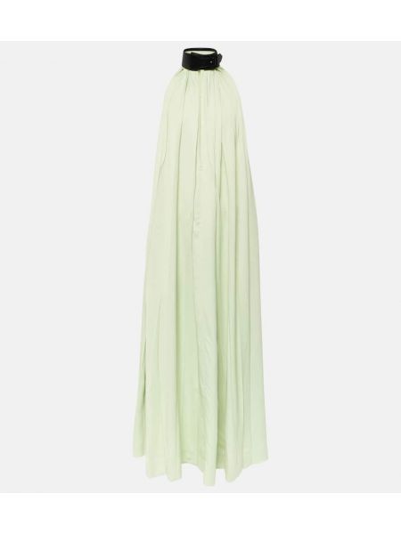 Sukienka długa skórzana plisowana ze skóry ekologicznej Ferragamo zielona