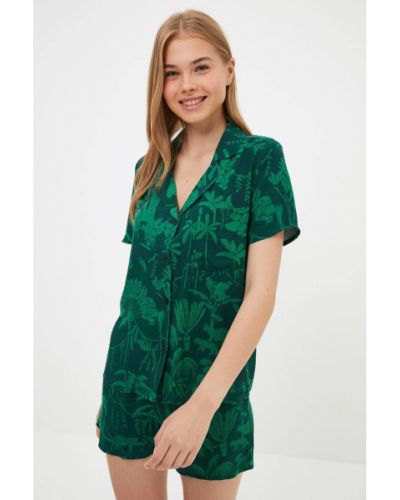 Trópusi mintás pizsama Trendyol zöld