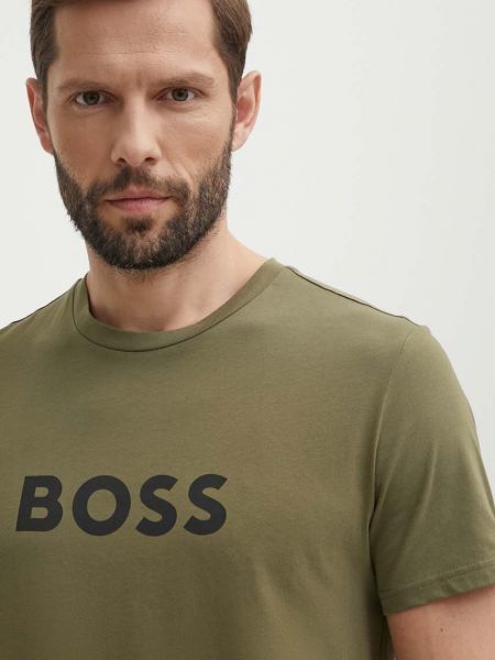 Koszulka bawełniana z nadrukiem Boss zielona