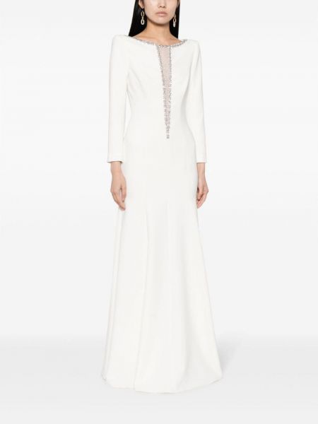 Křišťálové saténové večerní šaty Jenny Packham bílé