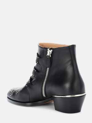 Кожени обувки до глезена с шипове Chloã© черно