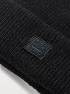 Шерстяная шапка бини с аппликацией Acne Studios черная