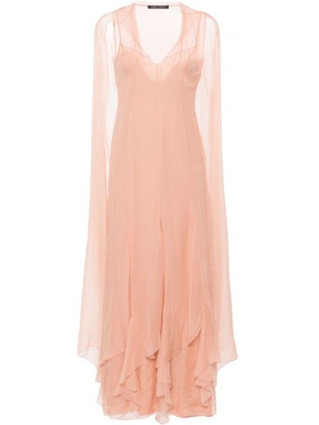 Hodvábne večerné šaty s volánmi Alberta Ferretti ružová
