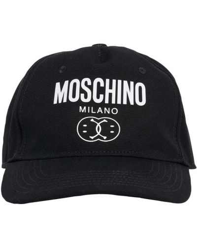 Памучна шапка с козирки с принт Moschino черно