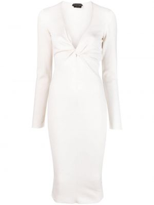 Плетена рокля с v-образно деколте Tom Ford бяло