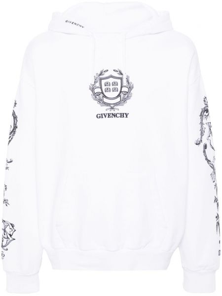 Pamučna hoodie s kapuljačom s vezom Givenchy bijela