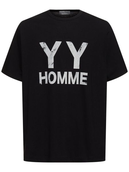 T-shirt en coton à imprimé Yohji Yamamoto noir