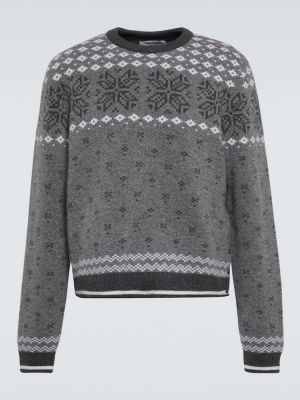 Maglione di lana in lana merino in tessuto jacquard Thom Browne grigio