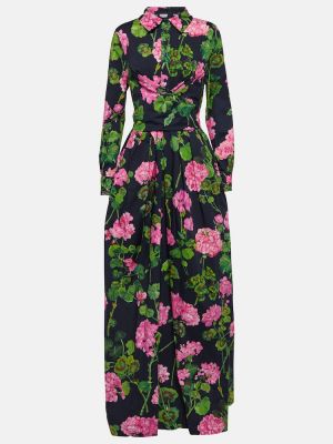 Kvetinové bavlnené dlouhé šaty Oscar De La Renta